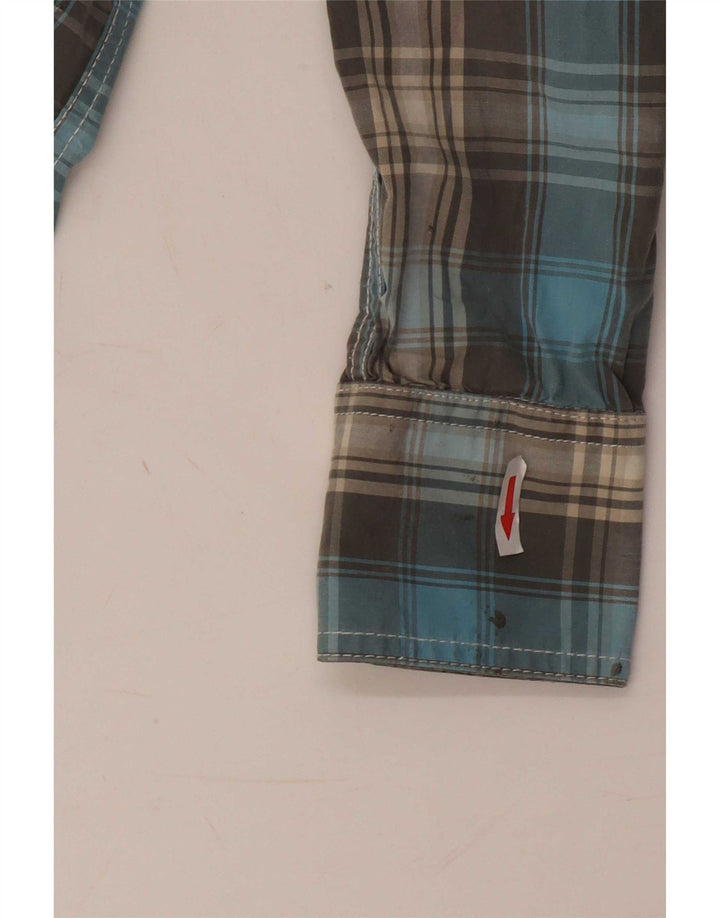 Camisa masculina Superdry algodão xadrez azul médio