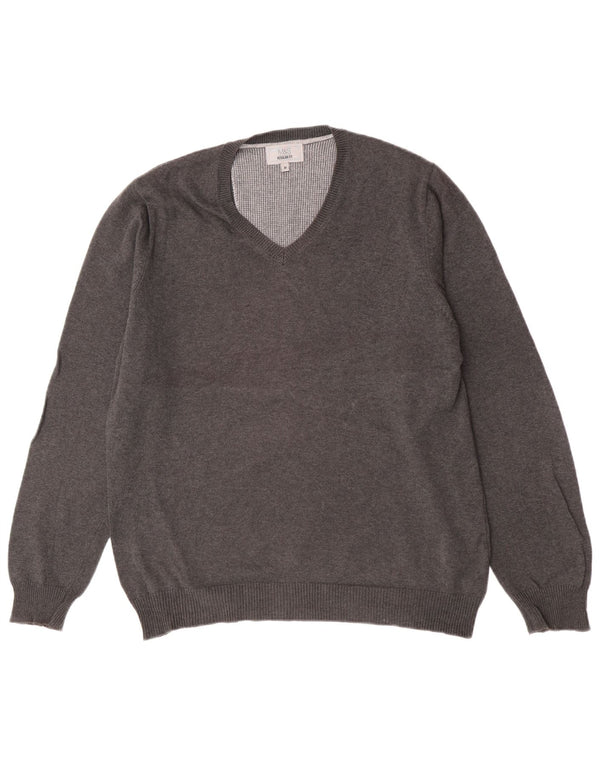 Suéter masculino Marks & Spencer com ajuste regular e decote em V cinza médio manchado
