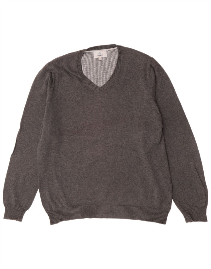 Suéter masculino Marks & Spencer com ajuste regular e decote em V cinza médio manchado