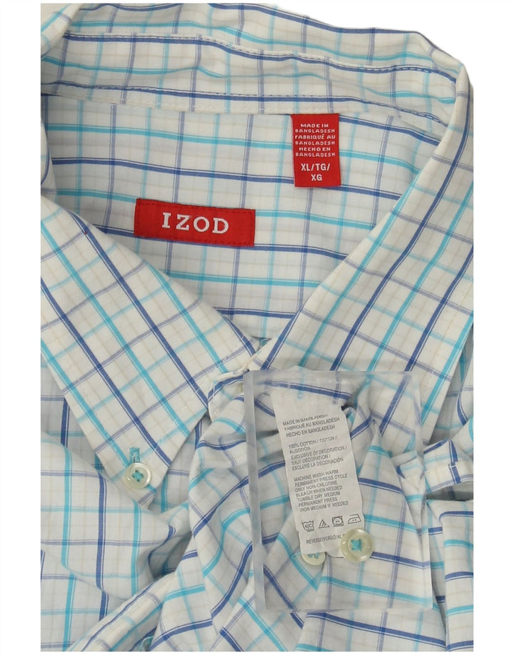 Camisa xadrez masculina Izod XL algodão xadrez branco