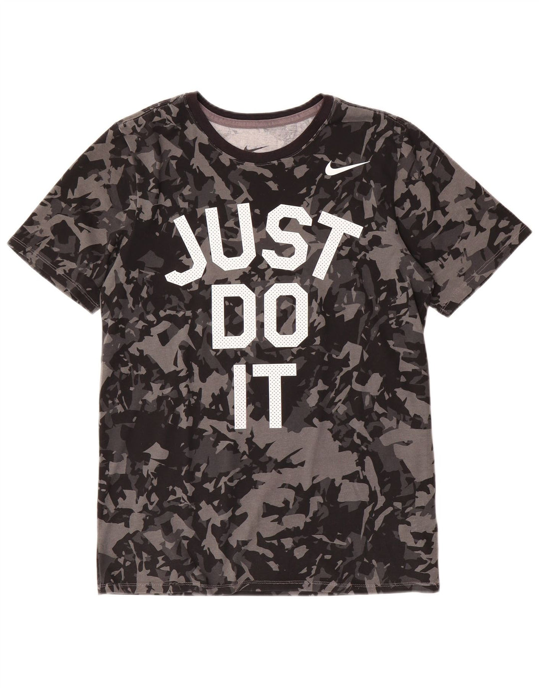 Camiseta masculina NIKE com corte atlético e algodão camuflado preto pequeno