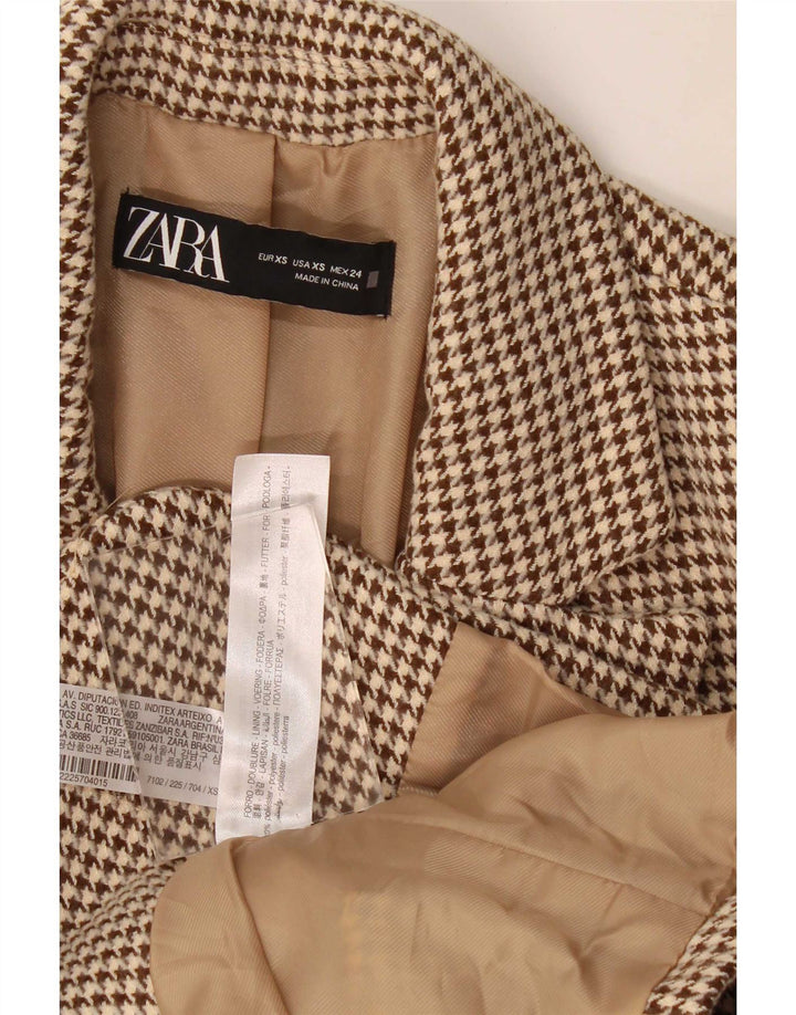 Jaqueta blazer oversized Zara feminina com 2 botões Reino Unido 6 XS marrom houndstooth