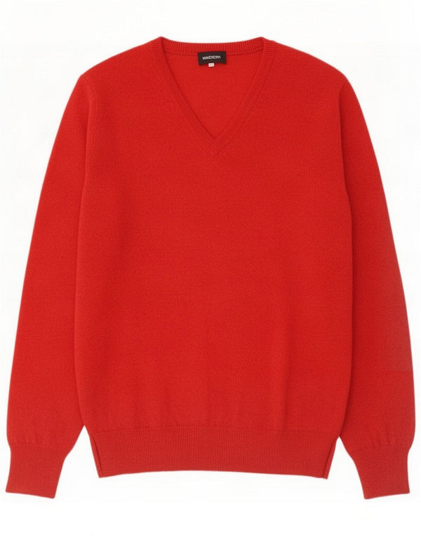 Suéter vintage masculino com decote em V grande lã vermelha