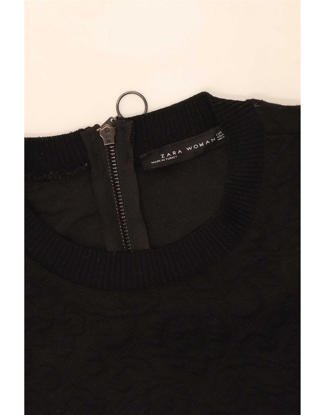 Vestido básico feminino de mangas curtas Zara Reino Unido 10 pequeno poliéster preto paisley