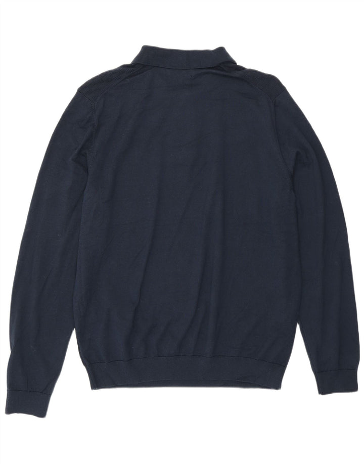 Suéter masculino Marks & Spencer com gola polo grande azul marinho geométrico