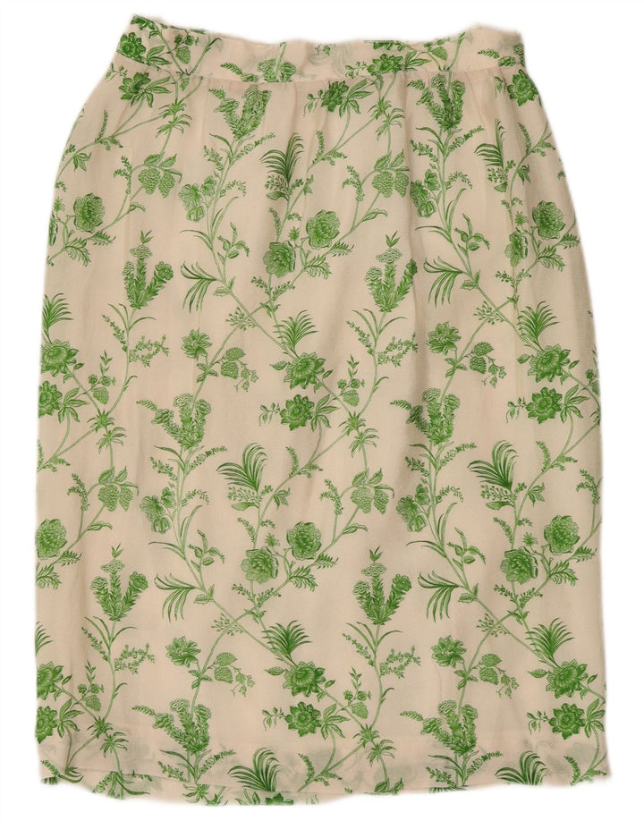 Saia reta feminina vintage W28 médio floral branco