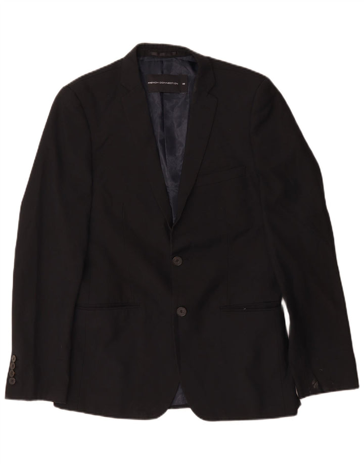 Jaqueta blazer masculina de 2 botões French Connection poliéster preto médio Reino Unido 38