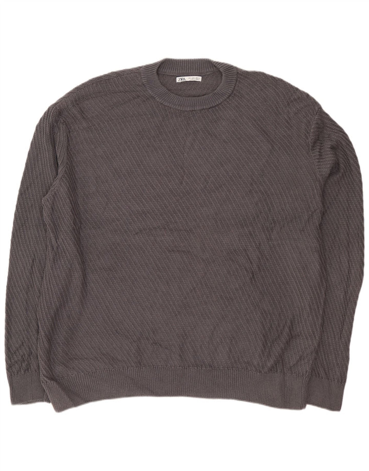 Suéter masculino ZARA com ajuste solto e gola redonda, grande cinza