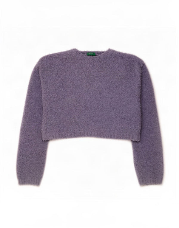 Suéter feminino Benetton com gola canoa e decote em barco UK 14 médio roxo