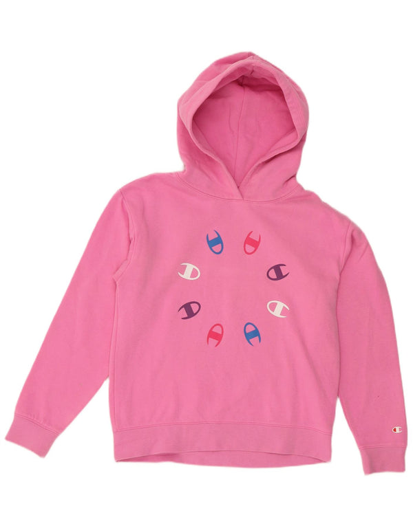 Jumper com capuz gráfico feminino Champion 13-14 anos XL algodão rosa