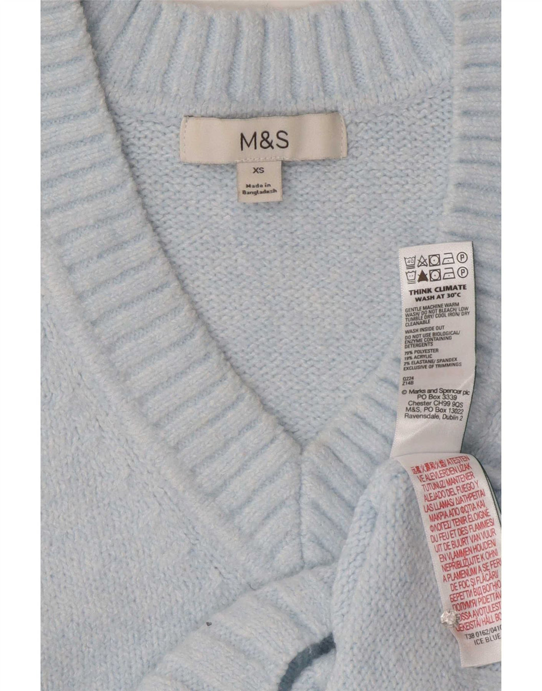 Suéter feminino Marks & Spencer com decote em V grande Reino Unido 6 XS azul