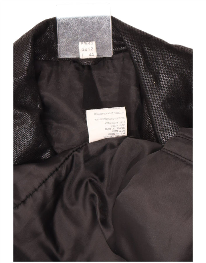 Sobretudo de camurça vintage feminino UK 12 couro colorblock azul médio