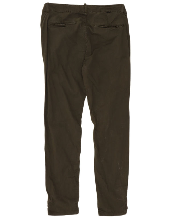 Zara Mens Slim Chino Calças EU 44 Grande W34 L30 Algodão Verde