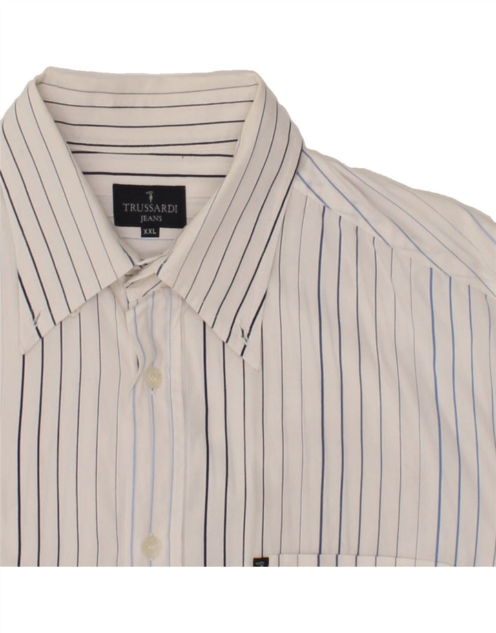 TRUSSARDI JEANS Mens Shirt 2XL White Pinstripe Cotton Vintage Trussardi Jeans and Second-Hand Trussardi Jeans from Messina Hembry 