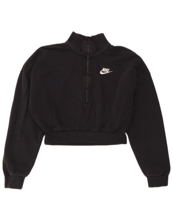 Nike Womens Crop Zip Neck Sweatshirt Jumper UK 6 XS Black Cotton
