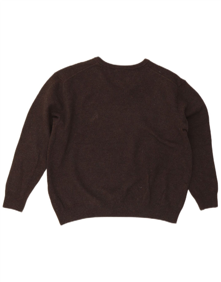 Suéter masculino Lacoste com decote em V tamanho 7 2XL lã marrom