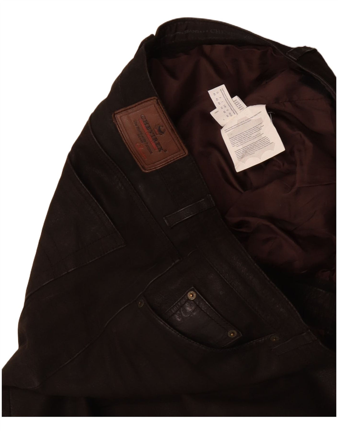 Calça masculina de couro reto CHEVIREX W40 L33 couro marrom