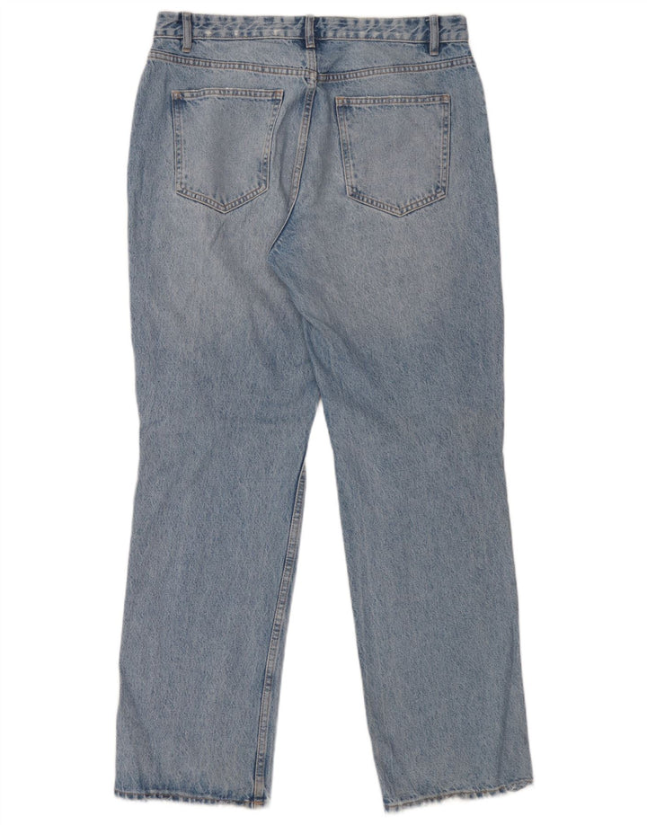 Zara Calça jeans reta feminina desgastada UE 44 grande W34 L32 azul