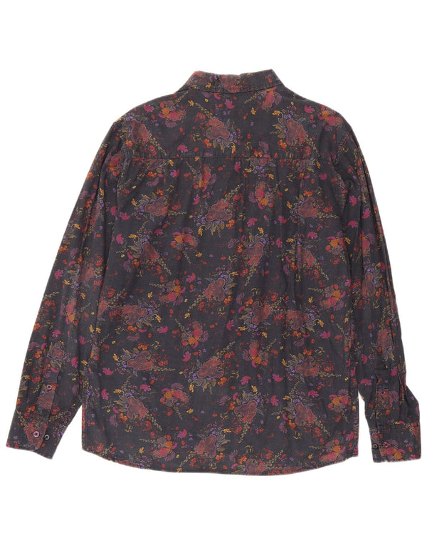 Camisa masculina vintage grande algodão floral preto