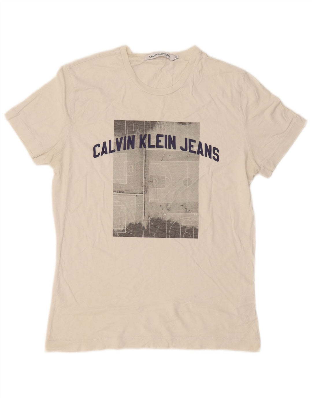 Calvin Klein Jeans Camiseta masculina gráfica Top médio algodão branco