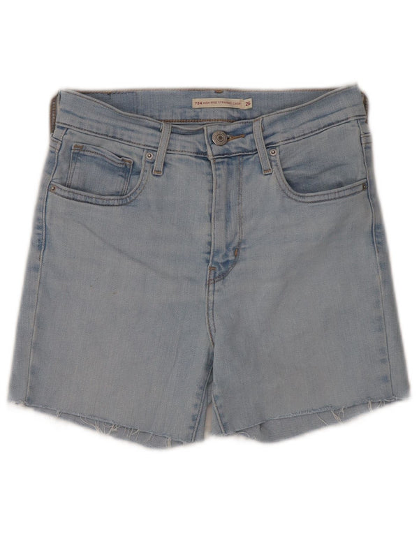 Shorts jeans feminino Levi's 724 cintura alta W26 pequeno algodão azul