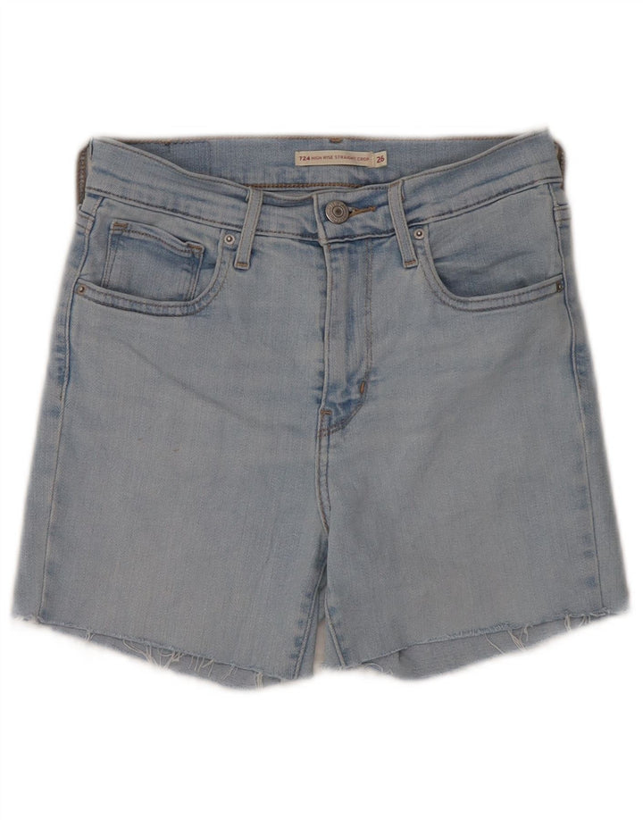 Shorts jeans feminino Levi's 724 cintura alta W26 pequeno algodão azul