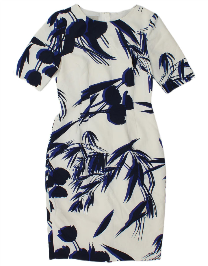Vestido bainha feminino Hobbs UK 10 pequeno poliéster floral branco