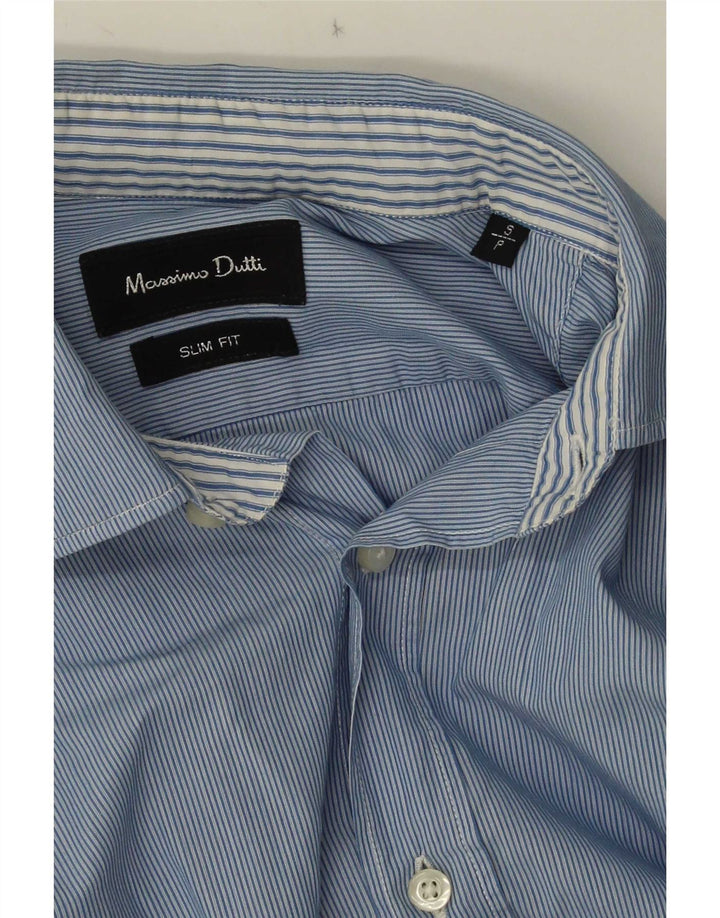 Camisa masculina Massimo Dutti Slim Fit pequena listrada azul de algodão