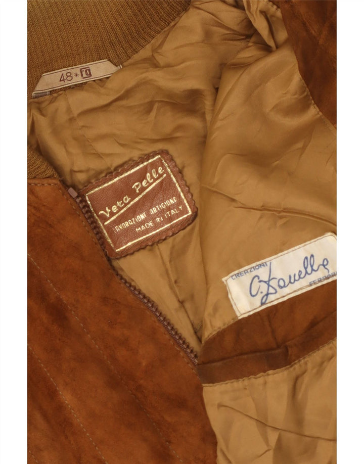 Jaqueta bomber masculina vintage de camurça IT 48 couro marrom médio