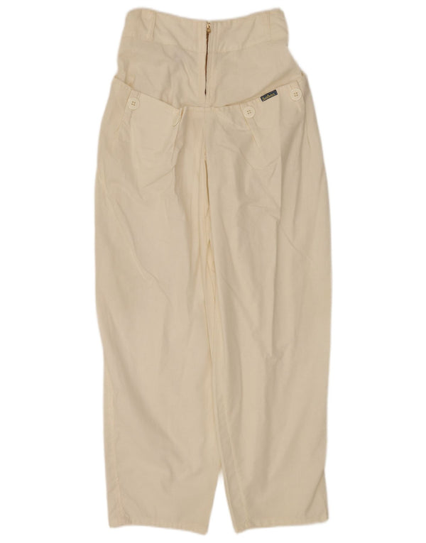 Calças casuais retas femininas vintage W27 L28 algodão branco