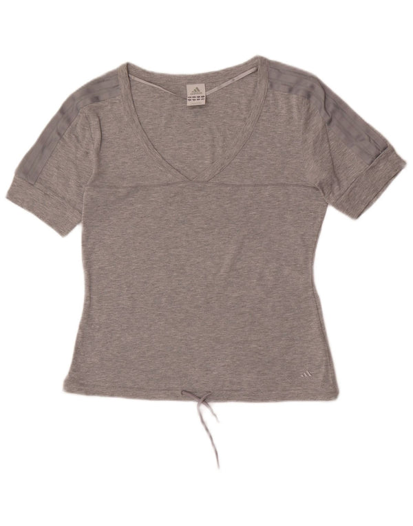 Adidas Womens Crop T-Shirt Top UK 12 Medium Grey Flecked Cotton