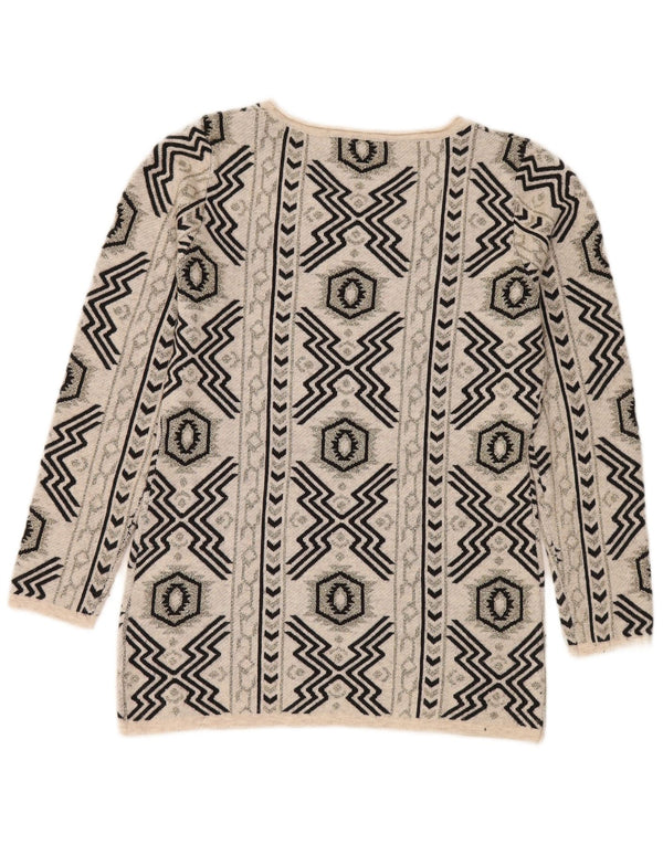 Vintage Womens Boat Neck Jumper Sweater UK 16 Large Beige Geometric Nylon