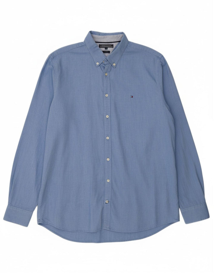 Camisa masculina TOMMY HILFIGER Slim Fit 2XL algodão azul