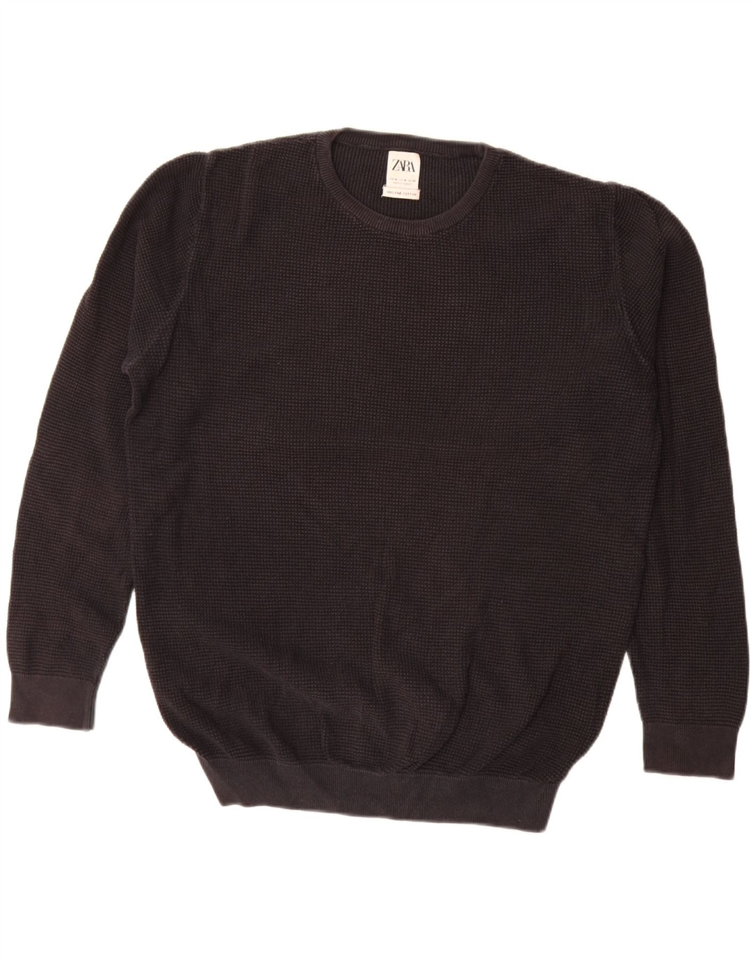 Suéter masculino ZARA com gola redonda, algodão preto médio
