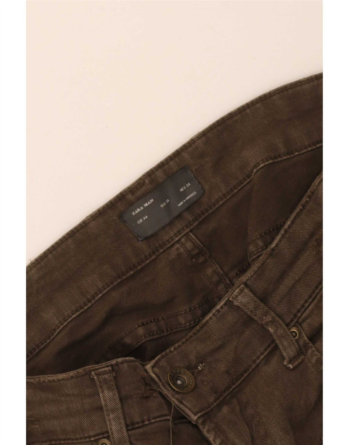 Zara Mens Slim Cargo Calças EU 44 Grande W34 L29 Caqui