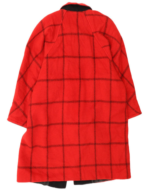Casaco feminino vintage oversized com peito duplo IT 44 lã xadrez vermelha média