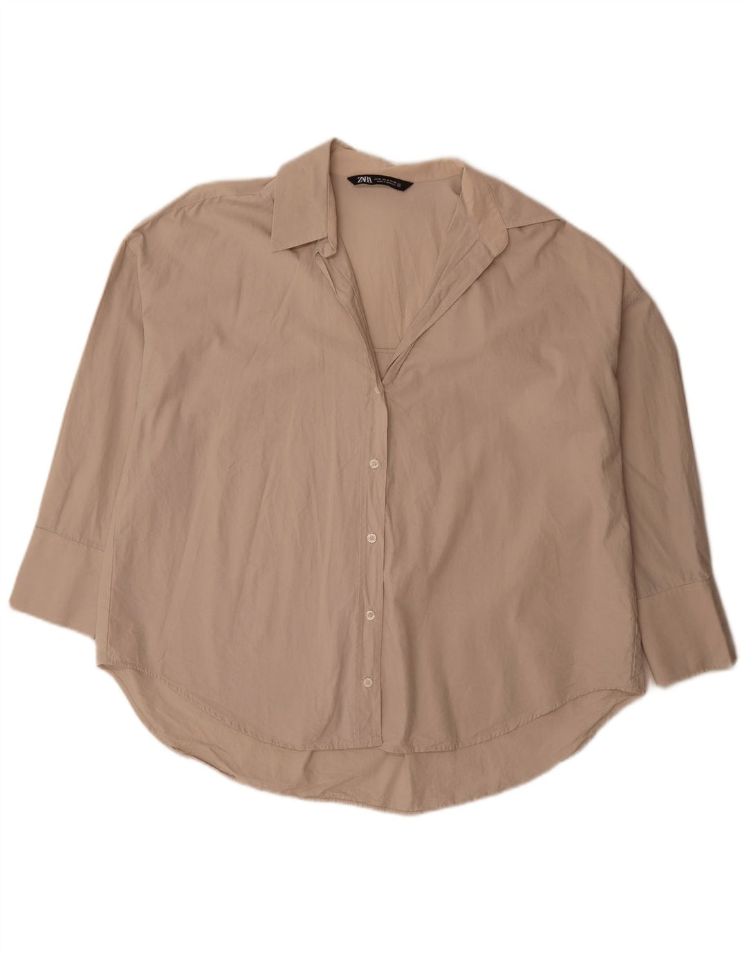 Camisa feminina Zara manga 3/4 oversized Reino Unido 14 algodão bege médio