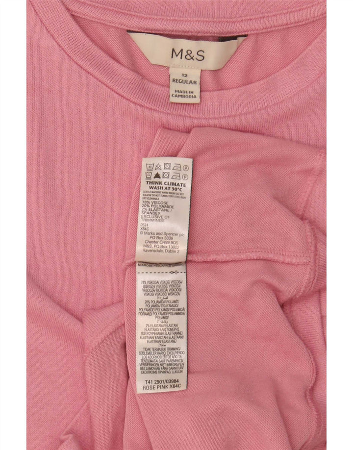 Top feminino Marks & Spencer manga comprida UK 12 viscose rosa médio