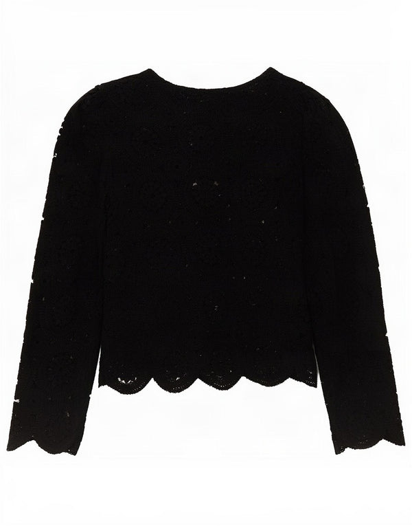 Top feminino de crochê Zara manga 3/4 Reino Unido 8 pequeno preto floral