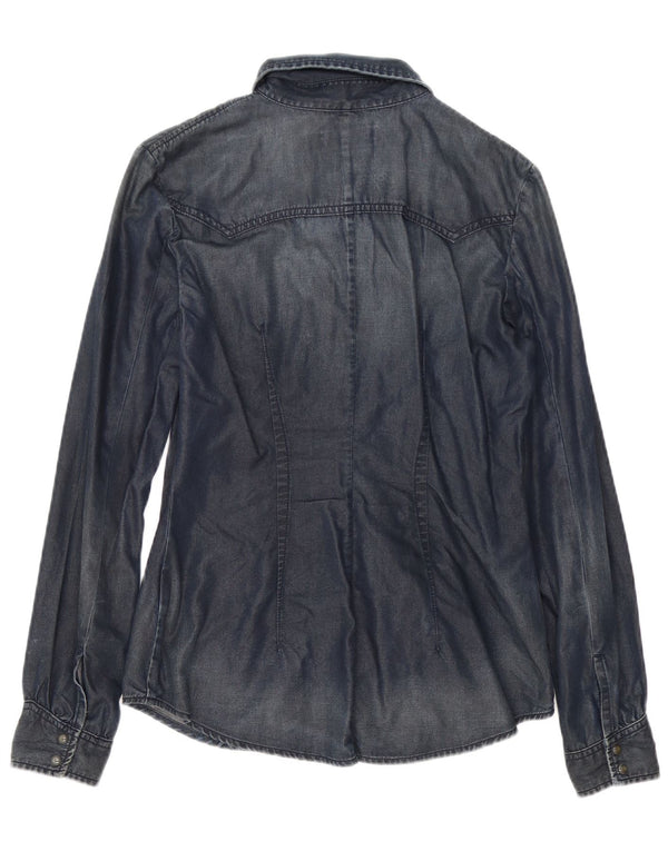 Camisa jeans feminina Diesel UK 12 algodão azul marinho médio