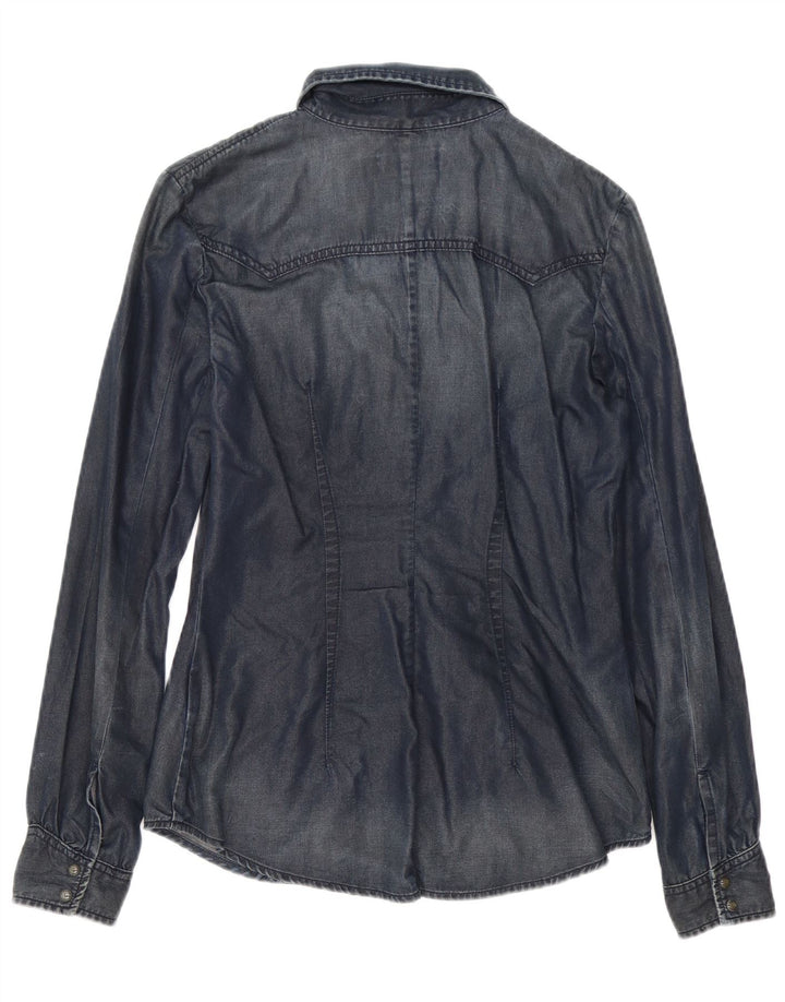 Camisa jeans feminina Diesel UK 12 algodão azul marinho médio