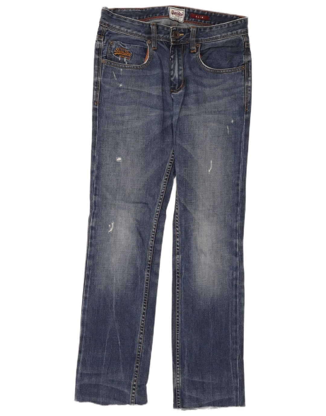Jeans Superdry feminino desgastado slim W28 L32 algodão azul