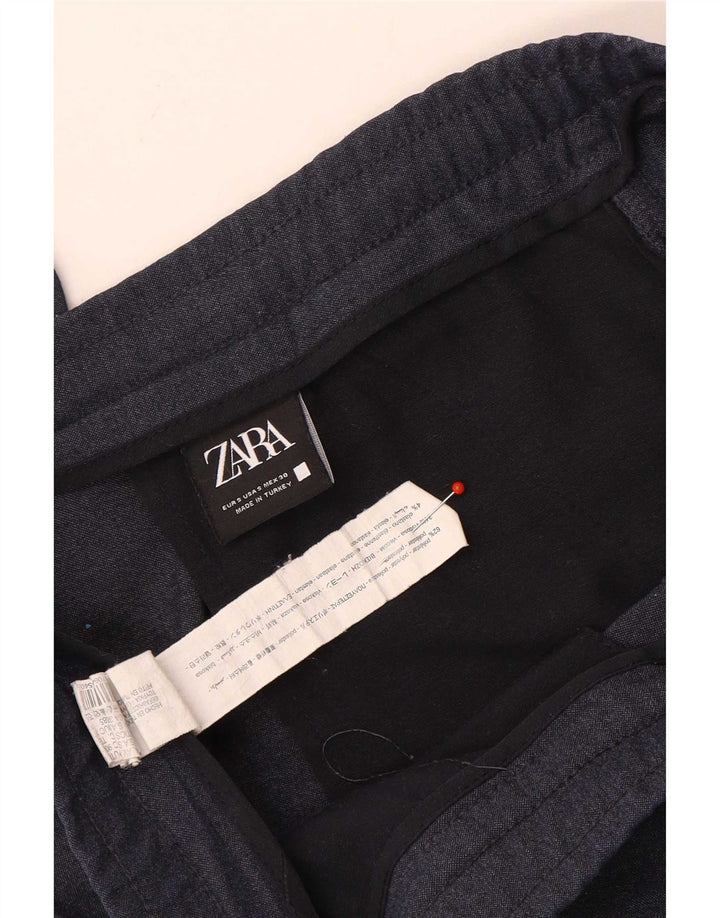 Zara Mens Slim Chino Calças Pequenas W30 L30 Azul Marinho Poliéster