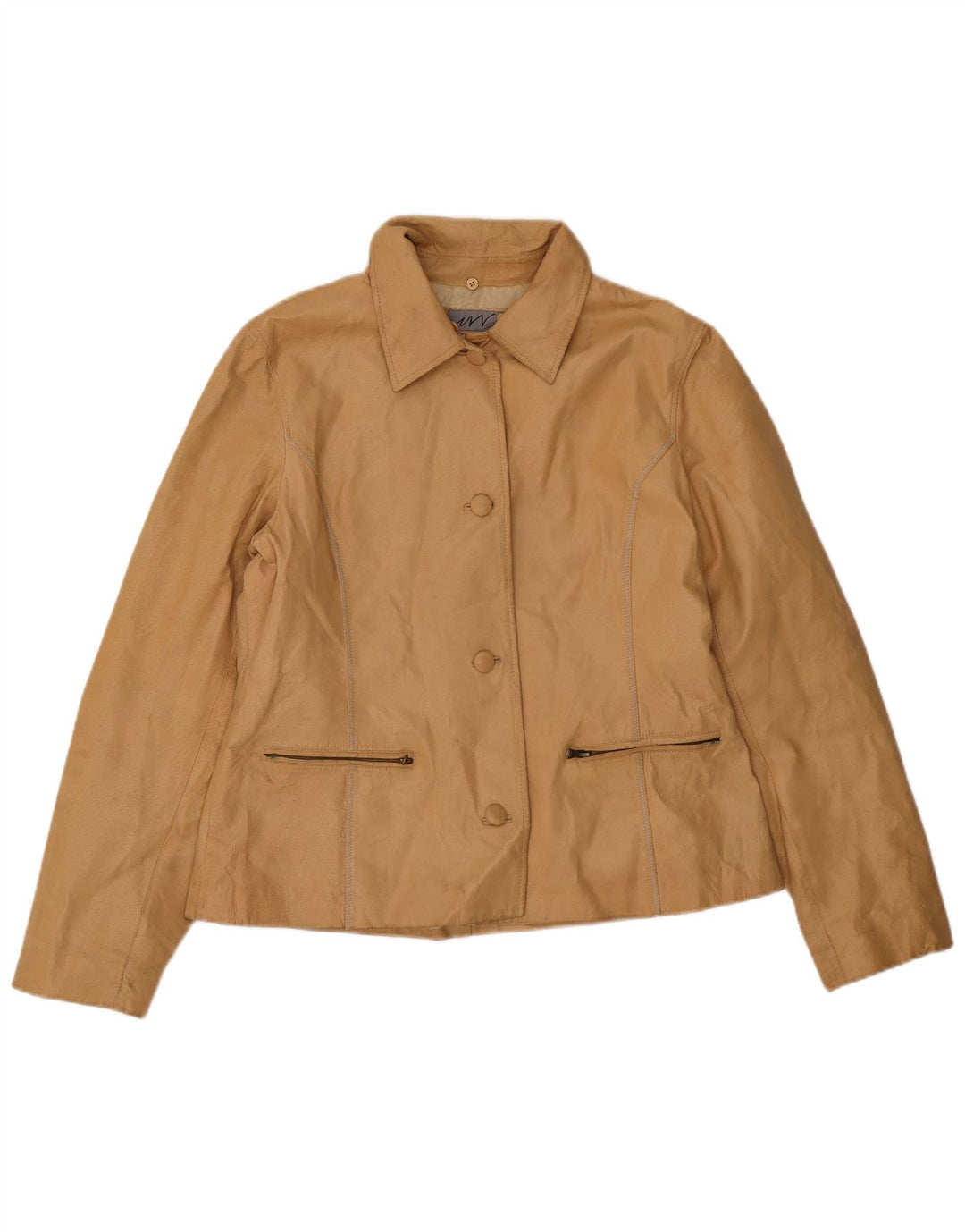 Jaqueta de couro feminina vintage UK 18 XL couro bege