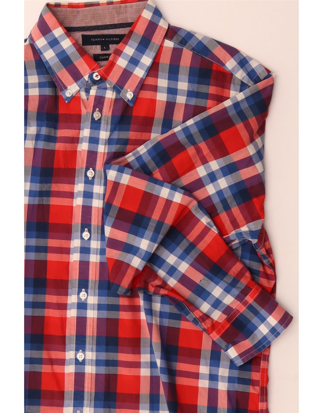 Camisa masculina TOMMY HILFIGER Custom Fit grande algodão xadrez multicolorido