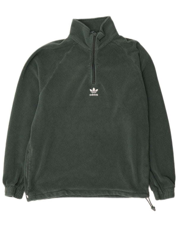 Adidas Mens Zip Neck Fleece Jumper Pequeno Verde Poliéster