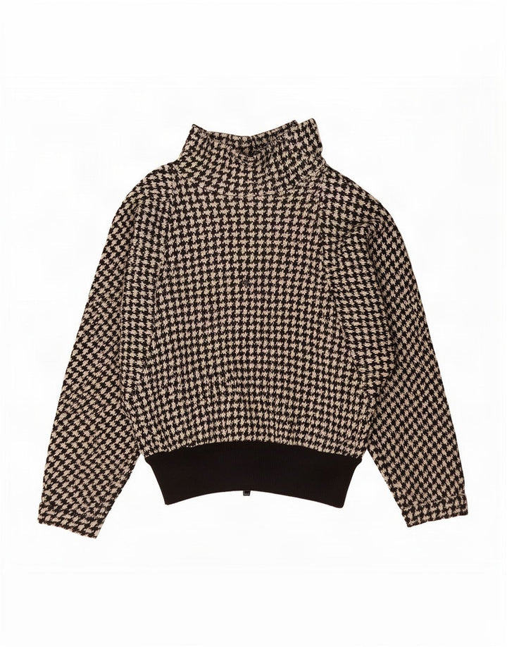 Suéter feminino vintage com gola tartaruga, uk 12, médio, preto, houndstooth