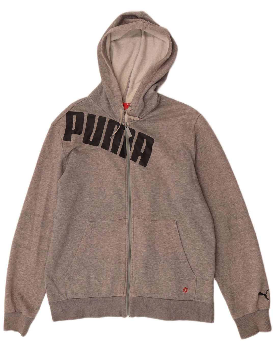 Suéter Puma masculino com capuz e zíper gráfico cinza médio algodão