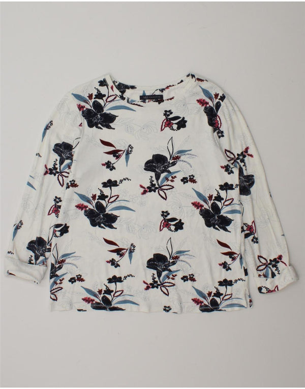 Top feminino Marks & Spencer de manga comprida UK 12 viscose floral branco médio