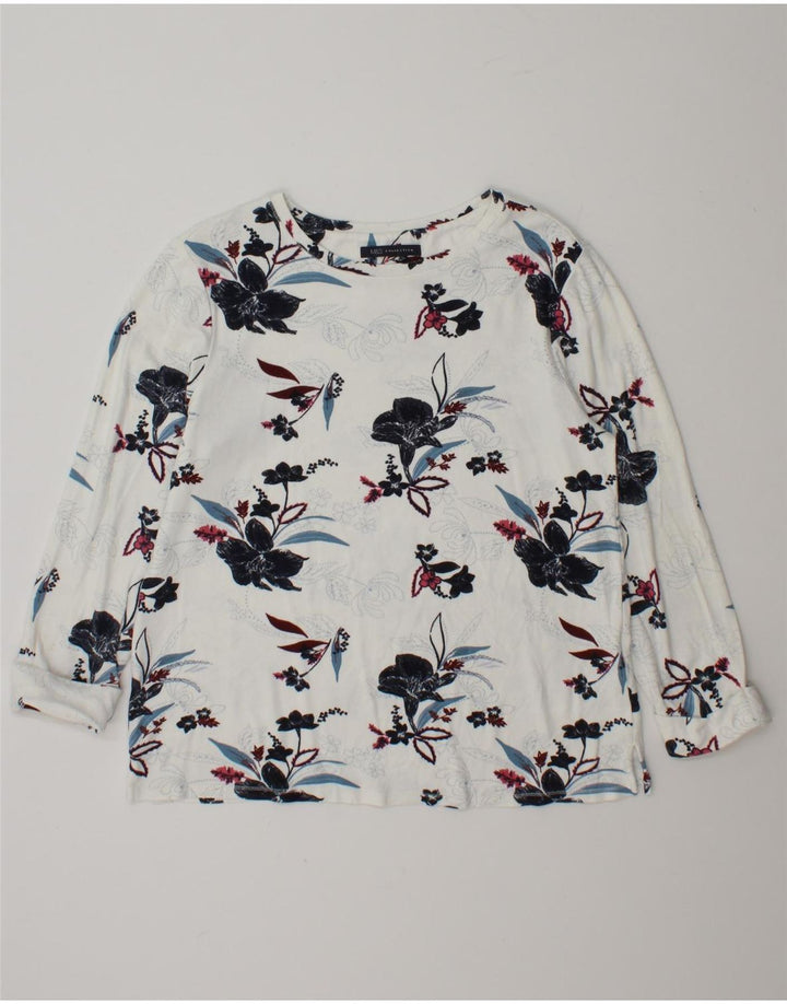 Top feminino Marks & Spencer de manga comprida UK 12 viscose floral branco médio